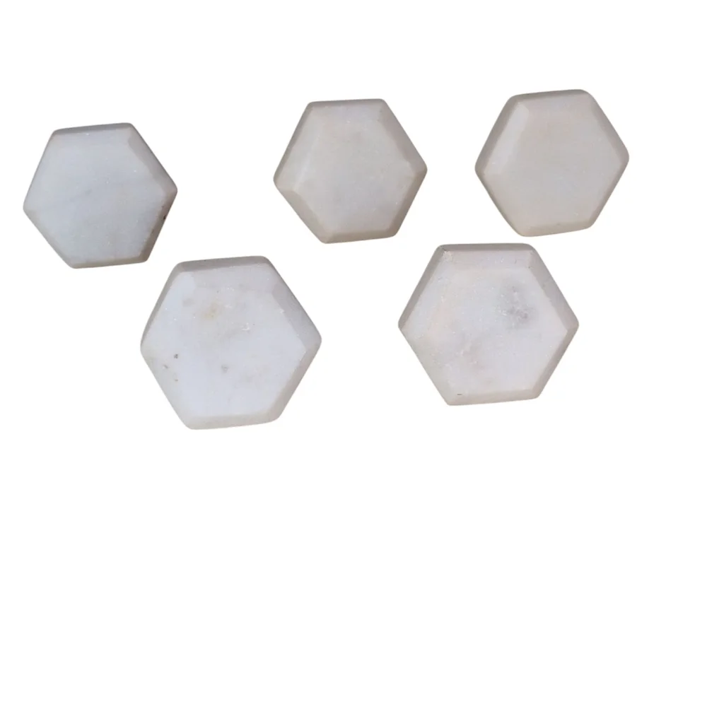 Set Of 5 Hexagon Shaped White Stone Hardware Drawer/Cabinet Pulls Handles Knobs